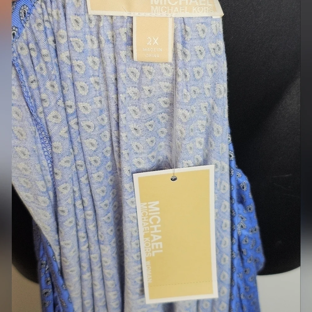 Michael Kors Adriatic Blue Paisley Print Long Sleeve Blouse, Women's Size 2X NWT_6